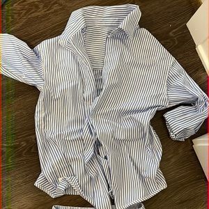 Matching striped button down and shorts set